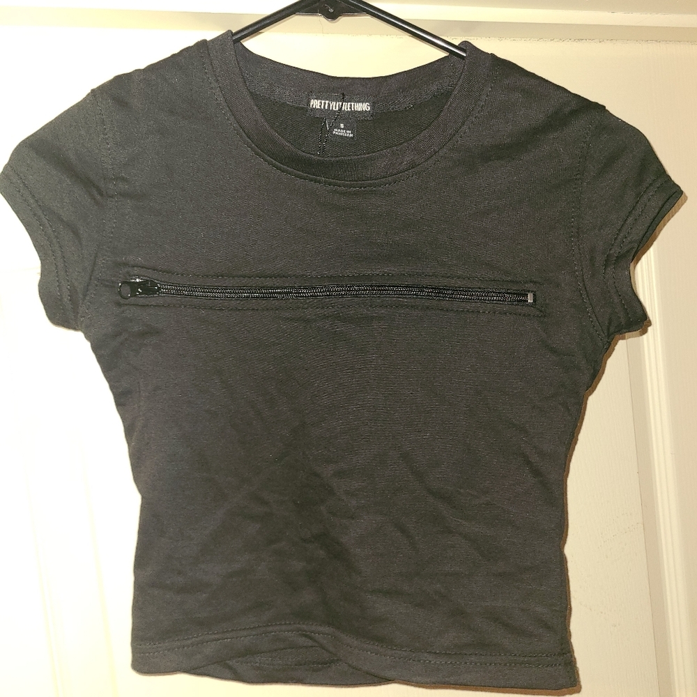 PLT Black Zip Front Detail Fitted T-shirt
